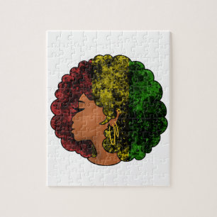 Rasta zwarte meisje vrouw afro rood geel groen legpuzzel