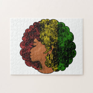 Rasta zwarte meisje vrouw afro rood geel groen  legpuzzel