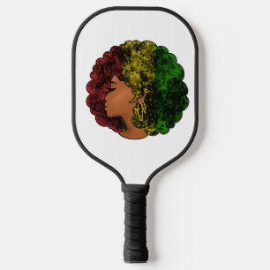 Rasta zwarte meisje vrouw afro rood geel groen pickleball paddle