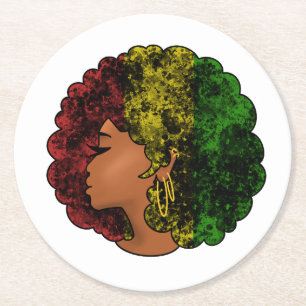 Rasta zwarte meisje vrouw afro rood geel groen ronde kartonnen onderzetter