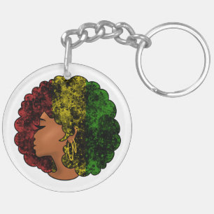 Rasta zwarte meisje vrouw afro rood geel groen  sleutelhanger