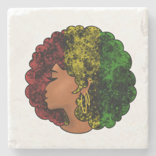 Rasta zwarte meisje vrouw afro rood geel groen stenen onderzetter