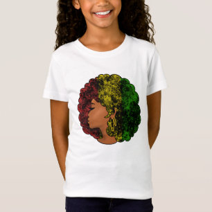 Rasta zwarte meisje vrouw afro rood geel groen  t-shirt