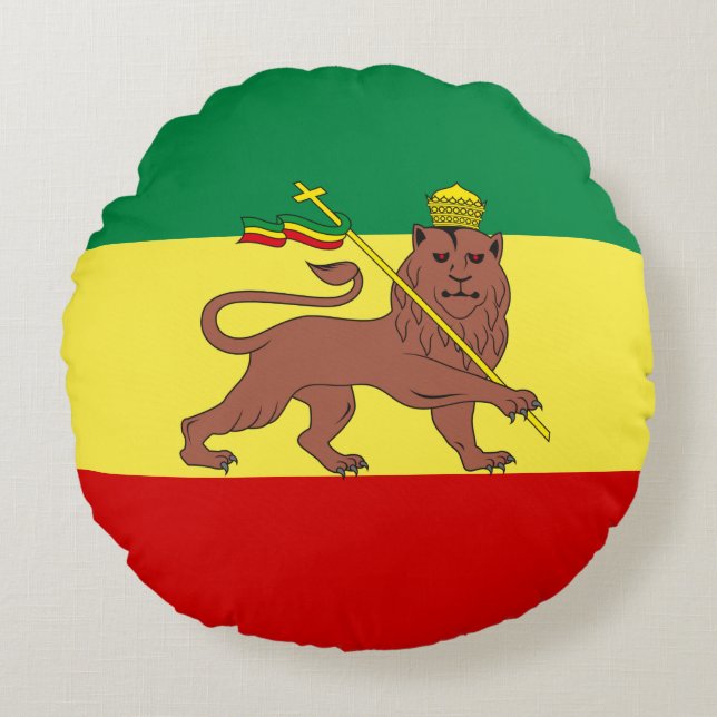 Rastafaarse vlag (Rastafarianisme) (Rasta) Rond Kussen (Voorkant)