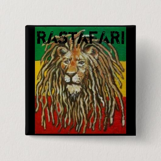 Rastafari Badge Vierkante Button 5,1 Cm (Voorkant)