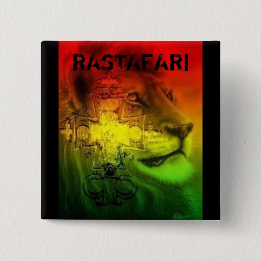 Rastafari Badge Vierkante Button 5,1 Cm (Voorkant)