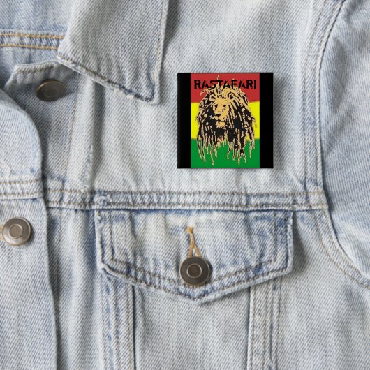Rastafari Badge Vierkante Button 5,1 Cm (In situ)