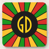 RASTAFARI FLAG BUTTON RAYS + uw teken of monogram Bier Onderzetter (Voorkant)