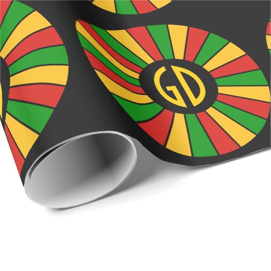 RASTAFARI FLAG BUTTON RAYS + uw teken of monogram Cadeaupapier (Rol Hoek)