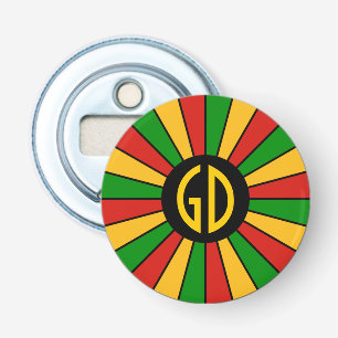 RASTAFARI FLAG BUTTON RAYS + uw teken of monogram Flesopener