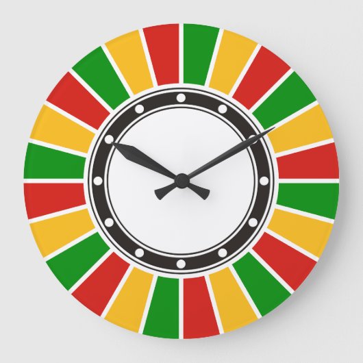 RASTAFARI FLAG BUTTON RAYS + uw teken of monogram Grote Klok (Voorkant)