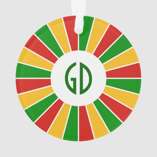 RASTAFARI FLAG BUTTON RAYS + uw teken of monogram Ornament (achterkant)