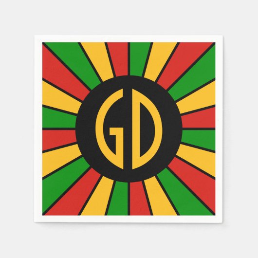 RASTAFARI FLAG BUTTON RAYS + uw teken of monogram Servet (Voorkant)