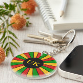 RASTAFARI FLAG BUTTON RAYS + uw teken of monogram Sleutelhanger (Voorkant Rechts)