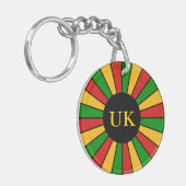 RASTAFARI FLAG BUTTON RAYS + uw teken of monogram Sleutelhanger (Voorkant Links)