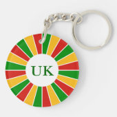RASTAFARI FLAG BUTTON RAYS + uw teken of monogram Sleutelhanger (Achterkant)