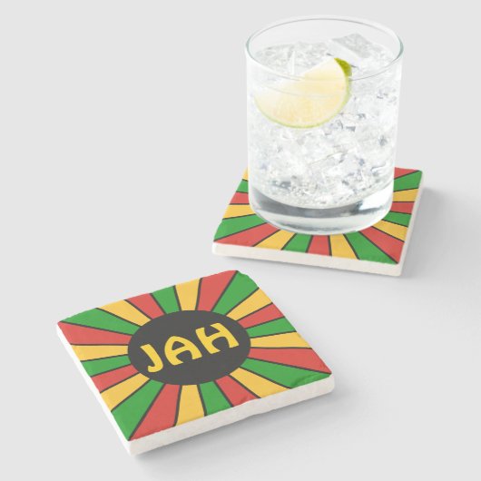 RASTAFARI FLAG BUTTON RAYS + uw teken of monogram Stenen Onderzetter (Zijkant)