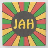 RASTAFARI FLAG BUTTON RAYS + uw teken of monogram Stenen Onderzetter (Voorkant)