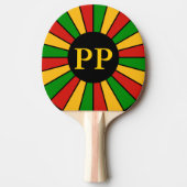 RASTAFARI FLAG BUTTON RAYS + uw teken of monogram Tafeltennisbatje (Voorkant)