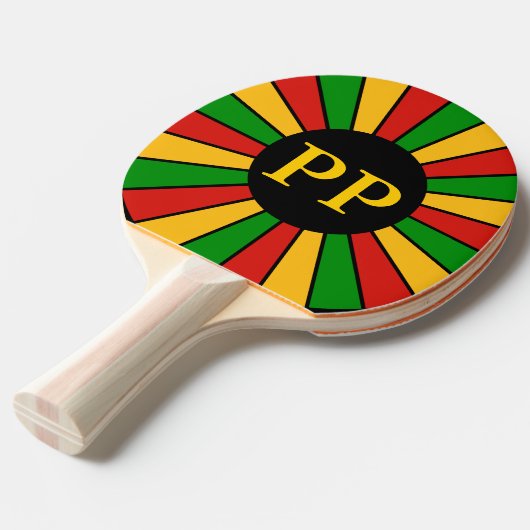 RASTAFARI FLAG BUTTON RAYS + uw teken of monogram Tafeltennisbatje (Voorkant Gekanteld)