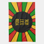 RASTAFARI FLAG BUTTON RAYS + uw teken of monogram Theedoek (Verticaal)