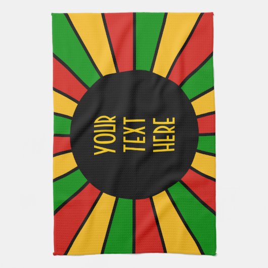 RASTAFARI FLAG BUTTON RAYS + uw teken of monogram Theedoek (Verticaal)