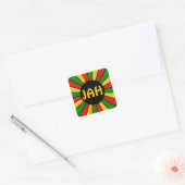 RASTAFARI FLAG BUTTON RAYS + uw teken of monogram Vierkante Sticker (Envelop)