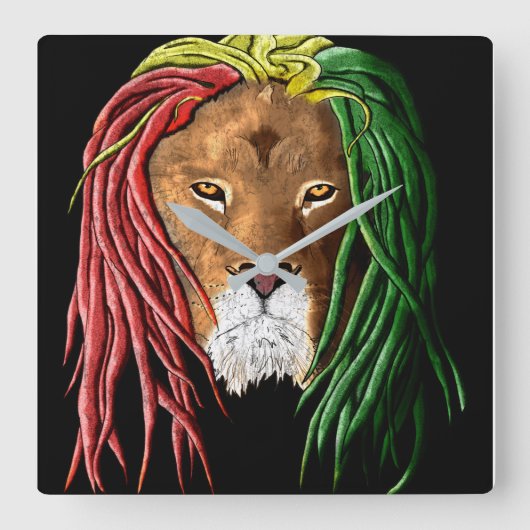 Rastafari Lion Vierkante Klok (Voorkant)