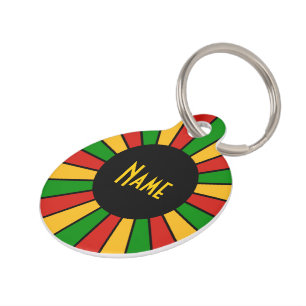 RASTAFARI-VLAG KNOP STRALEN + uw teken of tekst Huisdierpenning