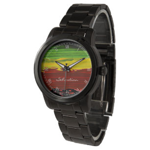 Rastafarian Paint Stripes Custom Name Watch Horloge