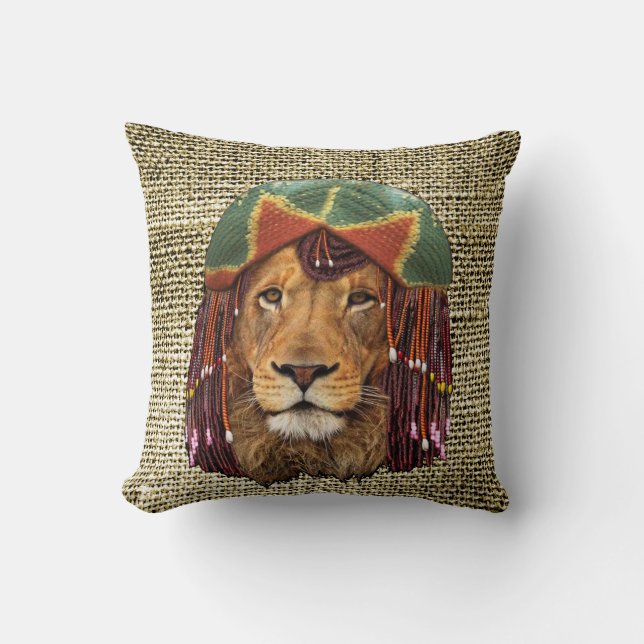 Rastafarian-wildlife lion humor design kussen (Voorkant)