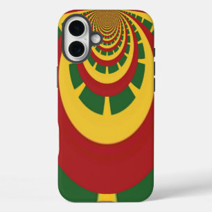 Rastakleuren thema: spiraal rood, groen en geel iPhone 16 plus hoesje