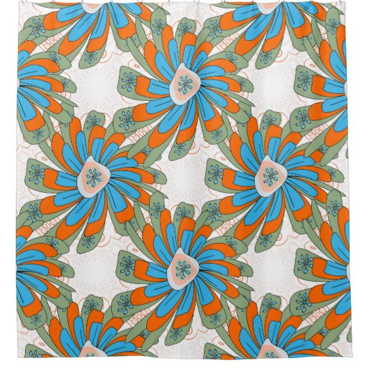 Raster Bloemen Abstract Textiel Print Douchegordijn (Voorkant)