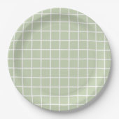 Raster Patroon Pastel Groen Plaid Papieren Bordje (Voorkant)