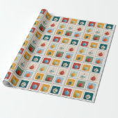 Raster van heldere kerstboom-icoontjes cadeaupapier (Uitgerold)