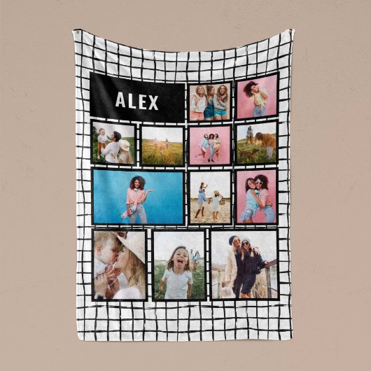 Raster zwart wit 12 foto modern minimaal abstract fleece deken