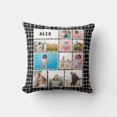 Raster zwart wit 12 foto modern minimaal abstract kussen (Voorkant)