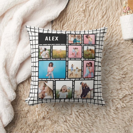 Raster zwart wit 12 foto modern minimaal kussen (Deken)