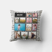 Raster zwart wit 12 foto modern minimaal kussen (Achterkant)