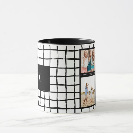 Raster zwart wit 4 foto modern minimaal abstract mok (Midden)