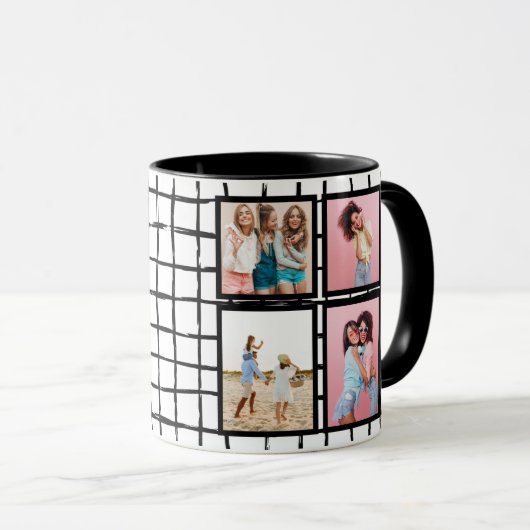 Raster zwart wit 4 foto modern minimaal abstract mok (Voorkant rechts)