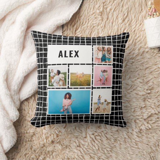 Raster zwart wit 6 foto modern minimaal abstract kussen (Deken)