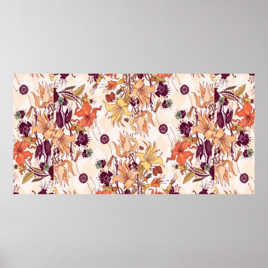 Rasterafbeelding. Lichtbloempatroon op kleur Poster (Voorkant)