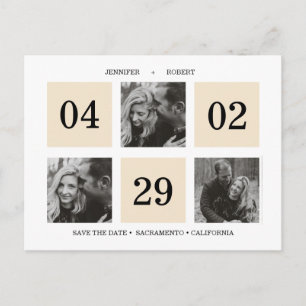 rasterfotocollage   Crème   Save the date Aankondigingskaart