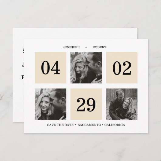 rasterfotocollage | Crème | Save the date Aankondigingskaart (Voorkant / Achterkant)