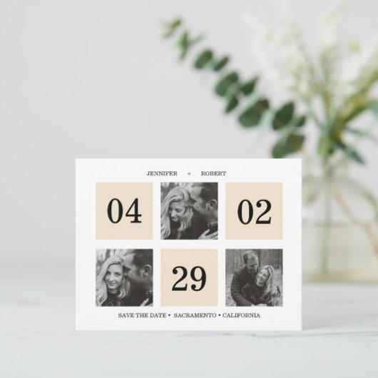 rasterfotocollage | Crème | Save the date Aankondigingskaart (Staand voorkant)