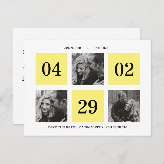 Rasterfotocollage | Geel | BEWAREN VAN DE DATUM Aankondigingskaart (Voorkant / Achterkant)
