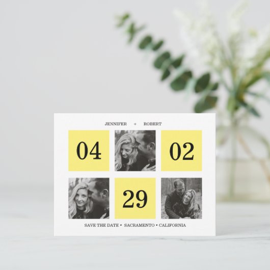 Rasterfotocollage | Geel | BEWAREN VAN DE DATUM Aankondigingskaart (Staand voorkant)