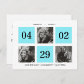 Rasterfotocollage | neonblauw | DE DATUM OPSLAAN Aankondigingskaart (Voorkant / Achterkant)