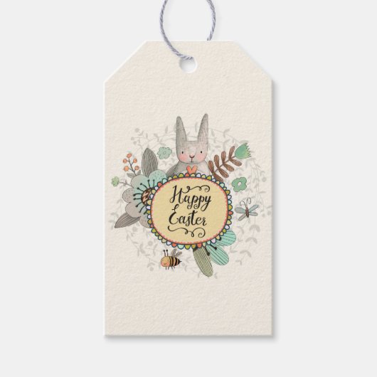 Rasterkonijn en -bloemen Labels Cadeaulabel (Voorkant)